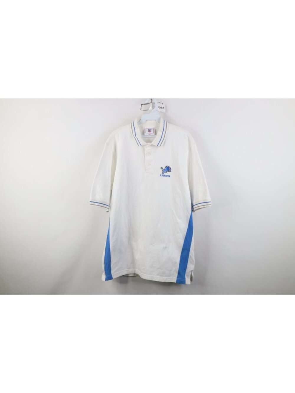 Vintage NFL Mens Large Spell Out Detroit Lions Football Golf Polo Shirt White